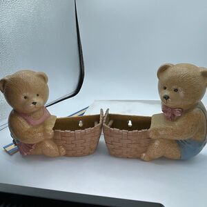 Vintage Burwood bears wall hanging planters 1988 boy girl bears